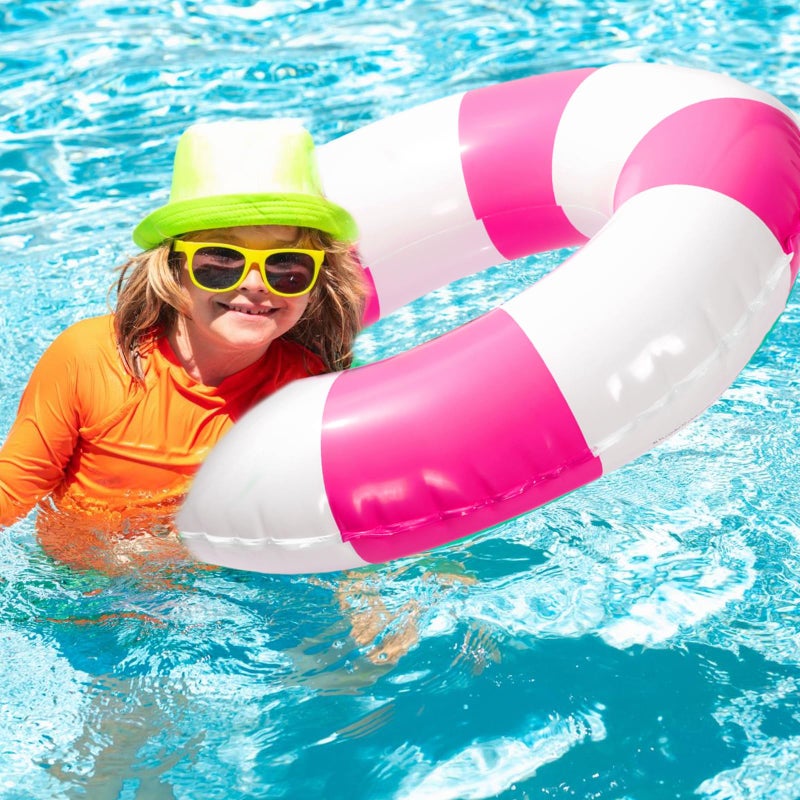 وولاين Whaline 4 قطع بيضاء ساخنة وردية اللون قابلة للنفخ للسباحة تطفو على الماء، حلقة سباحة مخططة، طباعة ممتعة، أنبوب للاسترخاء في حمام السباحة للمراهقين والبنات الصيفية وحفلات الشاطئ، 22.8 بوصة - Image 5